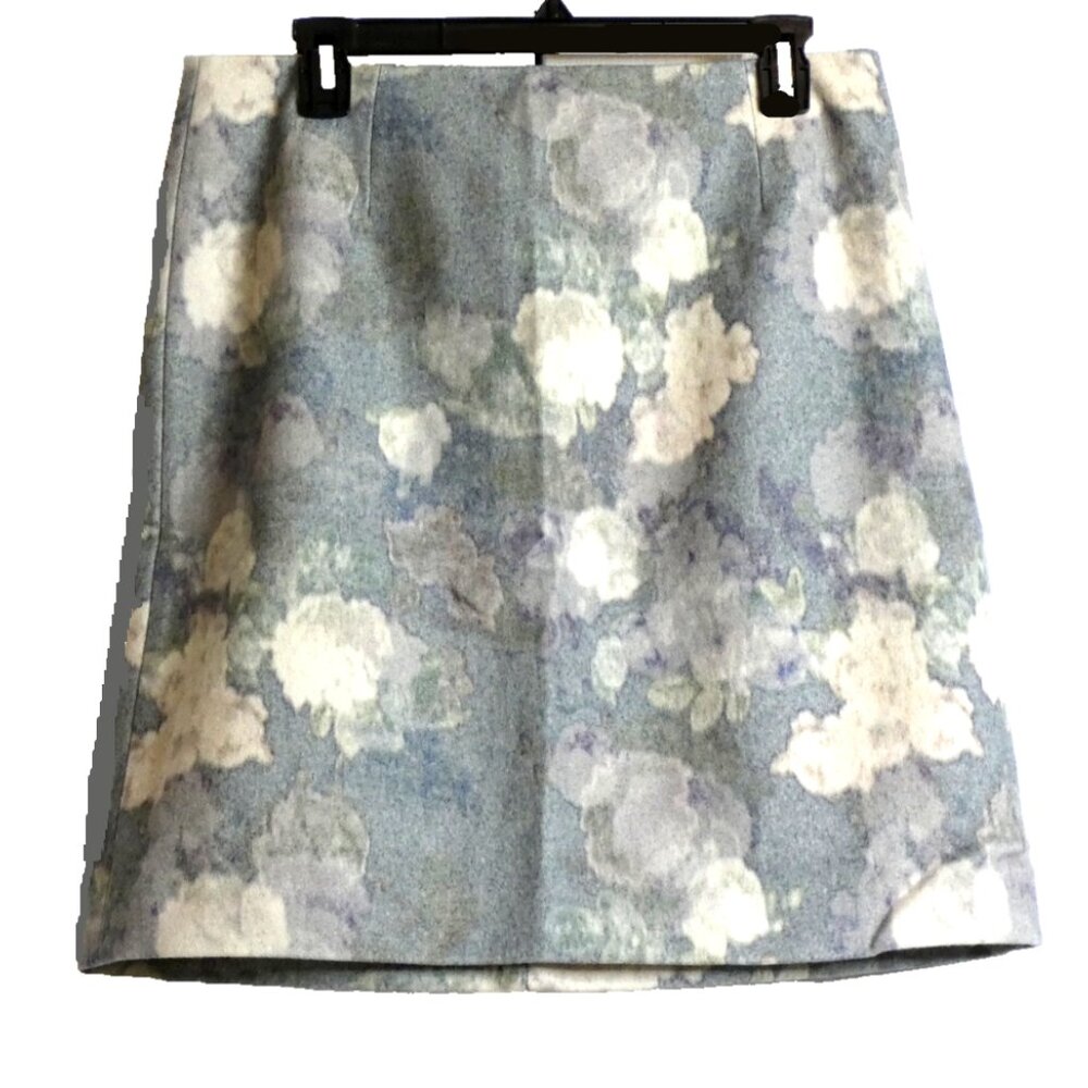 Hobbs Wool blend Plaid Skirt Size 8 Gray Floral London UK British NWT